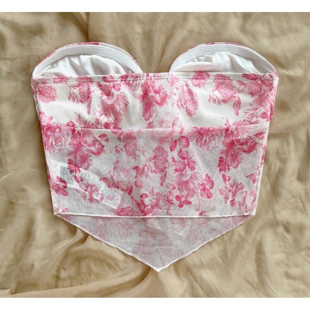 Floral Pink Strapless Top Size L - Picture 2 of 4